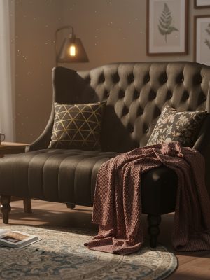 50-Inch Two-Seater Sofa, Comfortable Velvet Fabric, Mid-Century Modern Style, Minimalist Design, Extended Backrest, Compact Two-Seater Suitable for Bedrooms, Apartments And Home Offices