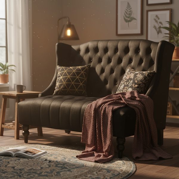 product-fancy-da38b4e0-50b3-48d4-87be-a70341be9975 50-Inch Two-Seater Sofa, Comfortable Velvet Fabric, Mid-Century Modern Style, Minimalist Design, Extended Backrest, Compact Two-Seater Suitable for Bedrooms, Apartments And Home Offices