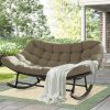 [Outdoor Rocking Chair] Outdoor Patio Rocking Chair, Oversized Papasan Rocking Chair for 2 with E-Coated Steel Frame And Thick Cushion