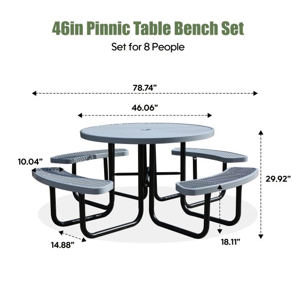 product-fancy-dab3f803-3726-4b3b-8656-fec164f15f4e Heavy Duty Outdoor Metal Table and Bench Set Compatible for - -Weather Coated Steel Frame & Plastic Tabletop, Easy Assembly Outdoor Furniture for Park, Patio, Playground, School, Campsite - & Low Maintenance