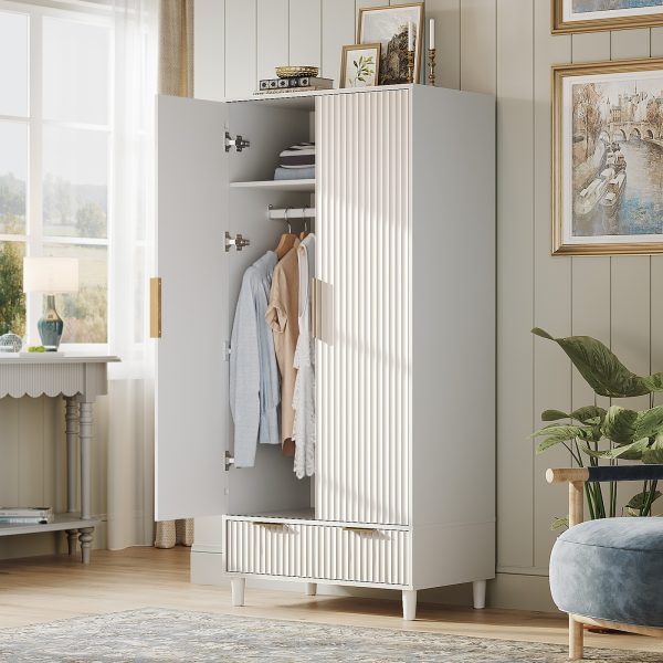 product-fancy-dab791b4-0563-45e3-9b2a-91a88bde0da7 Bonnlo Fluted Wardrobe Armoire - Freestanding Wood & MDF Cabinet with Hanging Rack, Shelves & Drawers, Pre-Assembled Bedroom Closet Suitable for Apartments, Dorms, Small Spaces