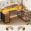 product-fancy-dabcadaa-8dc2-4598-a1d5-11e6974b4251 L-Shaped Workstation Featuring Four Drawers, Storage Shelves, And LED Lighting, Suitable for a Home Office
