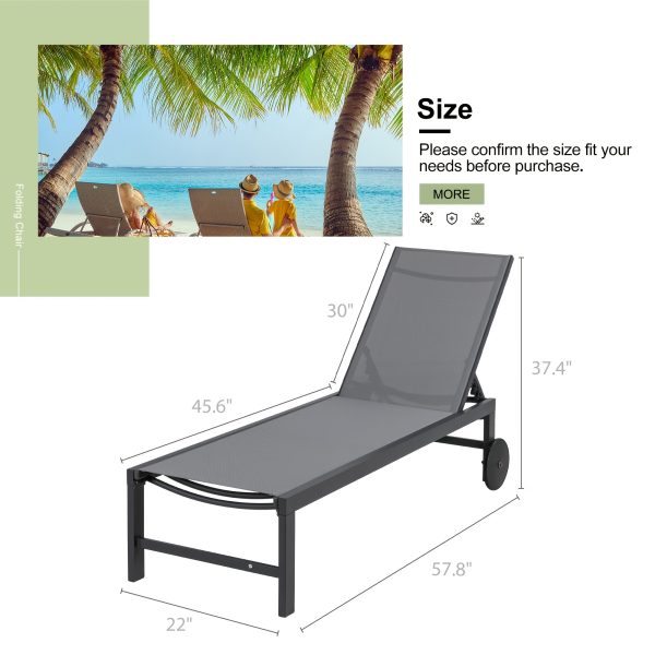 product-fancy-daefbffd-361a-4769-a04a-4499bf92d4ed 2pcs Aluminum Chaise Lounge Chairs with Wheels Outdoor Adjustable Recliner Five-Position and Full Flat All Weather for Patio, Beach, Yard, Pool