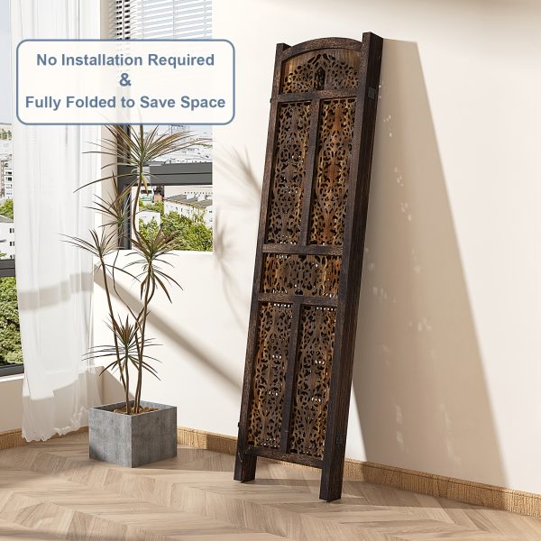 product-fancy-daf33a92-0902-4744-916c-cd752bdbaa67 Handmade 4 or 6 Panel Floral Carved Wood Room Divider Screen - Freestanding Folding Privacy Partition with Burning Walnut & White Finish, Ornate Lattice Design, Lightweight Portable for Home Office Hotel Decor, Space-Saving Decorative Partition