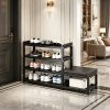 Shoe Storage Bench, 4-Tier Large Capacity Shoe Rack with Comfortable Seat, Industrial Shoe Organizer for Entryway, Black Metal Shoe Shelf Bench for Home Organization
