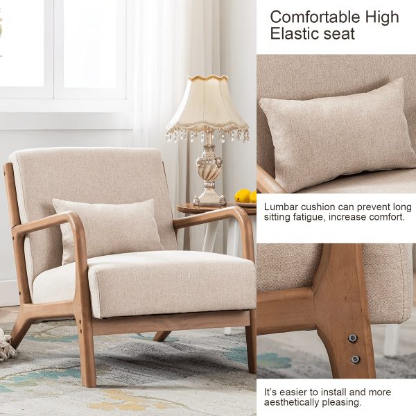 product-fancy-db18476c-6704-4481-997c-9d046ef7a24d Mid-Century Modern Upholstered Accent Chair with Solid Wood Frame & Extra Pillow, Linen Lounge Reading Armchair for Game & Recreation Room Furniture