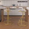 product-fancy-db28a78c-1387-4727-948b-93d7ee9cce7d Pair of Contemporary Velvet Bar Stools with Counter Height, Featuring a Golden Metal Frame And S-Shaped Stripe Backrest, Upholstered Round Chairs Inspired by Basketball And Soccer, Complete with Footrest for Dining Areas, Kitchens, And Bars