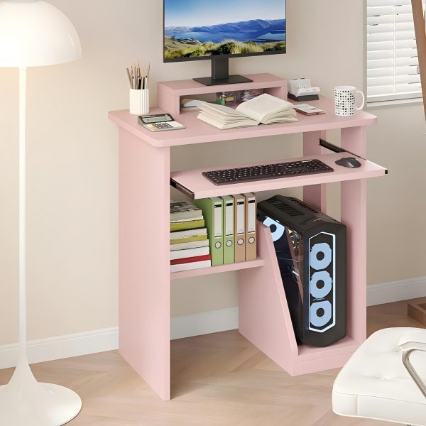 product-fancy-db34f879-72dc-4859-ad0a-2090c82a5c8a 30" Pink Corner Computer Desk with Drawers - Space-Saving Design, Monitor Stand & Keyboard Tray, Ideal for Home Office or Bedroom, Sturdy Hardwood Construction