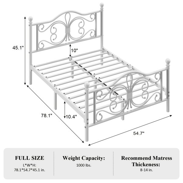 Bed Frame with Under-Bed Storage, Metal Platform Bed with Vintage Butterfly Pattern Headboard and Footboard, Twin/Full/Queen Size, No Box Spring Needed, Easy to Assemble, Noise-Free, Black/White