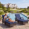 [3pcs Wicker Chaise Set] LEVELEVE 3pcs Outdoor Wicker Chaise Lounge Set with Foam Cushions & Tea Table - All-Weather PE Rattan Recliner Chairs Suitable for Backyard, Poolside, Patio Furniture, Adjustable Chaise Loungers for Deck, Porch, Garden