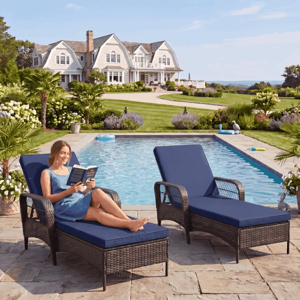 [3pcs Wicker Chaise Set] LEVELEVE 3pcs Outdoor Wicker Chaise Lounge Set with Foam Cushions & Tea Table - All-Weather PE Rattan Recliner Chairs Suitable for Backyard, Poolside, Patio Furniture, Adjustable Chaise Loungers for Deck, Porch, Garden