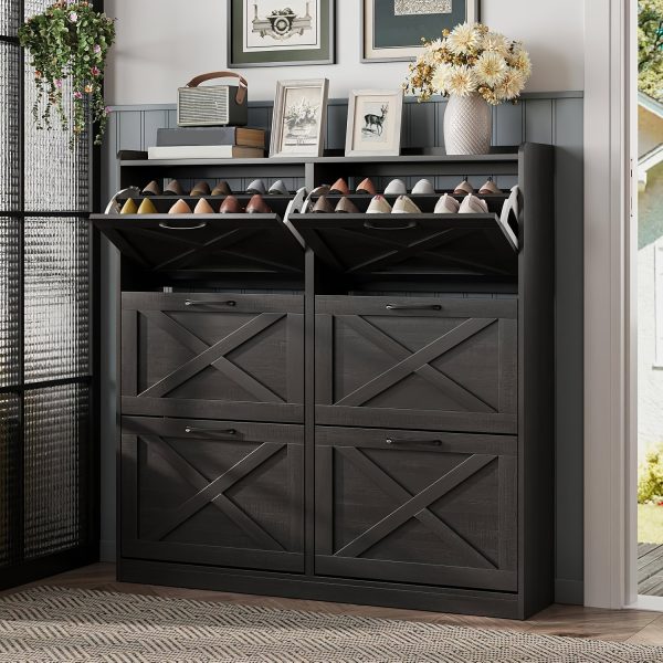 product-fancy-dbbaf635-7d8c-477a-a1cd-24c108d80fff Washed Gray Shoe Storage Cabinet with 6 Flip Drawers | Narrow Freestanding Shoe Cabinet and Shoe Storage Organizer with Metal Handles for Entryway, Large Shoe Rack Organizer, Modern Farmhouse Style, Ideal for Shoe Racks, Made of Particle Board