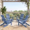 [Durable Outdoor Patio] Leasable 4pcs Folding Adirondack Chair Durable Oversized Ergonomic Plastic Outdoor Patio Furniture With Built-In Phone Holder And Cup Holder, Weather Resistant Fire Pit Chair For Patio Backyard, Deck