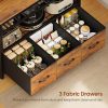 [Baker's Rack Outlet] Baker's Rack with Power Outlet, 6-Tier Microwave Rack with 3 Drawers, Wine Rack, LED Light And 10 Hooks, Kitchen Baker's Rack, Coffee Bar with Storage, Rustic Brown/Black/White