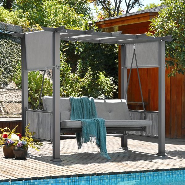 product-fancy-dc026b54-a870-446c-9b37-a1a169a82a8d Patiopia 3-Seat Outdoor Porch Swing, Patio Swing Chair with Adjustable Curtains, 2in 1 Porch Swing Bed for Balconies, Gardens And Poolside, Gray, Porch Swing For Outside, Outdoor Patio Swing, Outdoor Furniture, Swing Chair Outdoor
