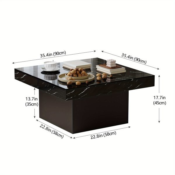 product-fancy-dc09109d-dc4e-4080-a78c-c3ef139a0aec Modern Luxury Low-Profile Square Coffee Table with LED Lights - Space-Saving Faux Marble Top & Engineered Wood Base Suitable for Small Spaces, Compact Living Room Center Table, Assembly, Black/Brown