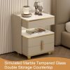 product-fancy-dc611407-c638-45a8-b7a2-c59ad7ace00b Modern Marble-Top Nightstand with Golden Trim, 3-Drawer Beside Table with Open Shelf, Tempered Glass Countertop, Rounded Corners And Silent Slides for Bedroom, Luxury Minimalist Storage Cabinet 1/2pcs