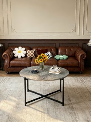 Nesting Coffee Table Set of 3, Round Side Tables with Cross Metal Frame, Modern Stacking End Tables for Living Room, Bedroom, Small Space