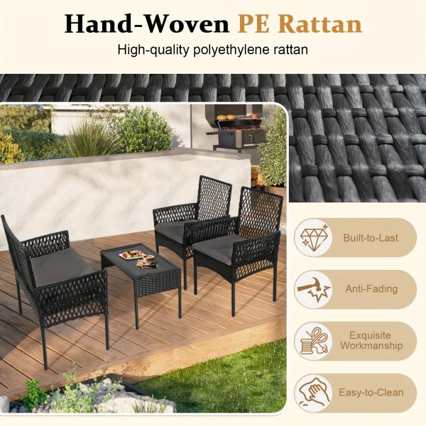 8pcs Patio Furniture Set, Outdoor Rattan Chairs Rattan Conversation Sets with Cushions And Coffee Table for Porch Garden Poolside Backyard, Black- Patio Furniture Outdoor