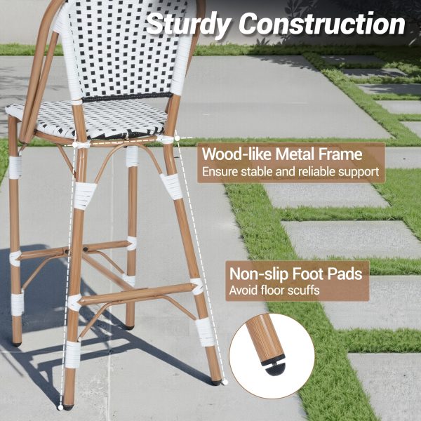 product-fancy-dcdab10f-b693-4881-99ef-d789d406f06e French Counter Height Bar Stool Set of 2, 30" Patio Rattan Bar Stool Chairs, Outdoor Armless Barstools for Porch Garden Indoor