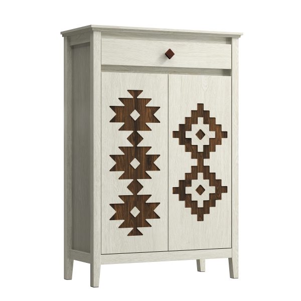 A Five-Level Shoe Storage Unit Featuring Drawers, Crafted from Wood with Adjustable Shelves, a Standalone Walnut Shoe Organizer, Perfect for Entryways, Hallways, And Walk-In Closets