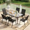7pcs Outdoor Table And Chairs for 6, Outdoor Dining Set W/Rectangle Glass Table And 6 Patio Textilene Stackable Chairs, Patio Furniture Set W/Umbrella Hole, Umbrella Not Included