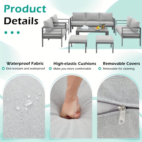 product-fancy-dd304fcb-4c6f-4113-89ad-36183eef4a0a YODOLLA Aluminum Outdoor Furniture Collection, Contemporary Patio Set Including Coffee Table, 7pcs Conversation Set with Cushions for Balcony, Porch, And Lawn