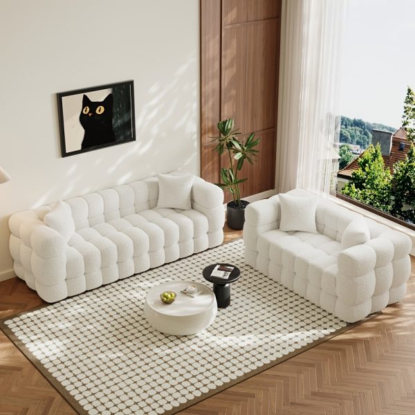 Modern Oversized 59.2" 2-Seater/80.3" 3-Seater Boucle Sofa Couch with 2 Pillows, Comfy Upholstered Sherpa Sofa, Tufted Cozy Deep Seat Cloud Couch for Living Room Apartment Office