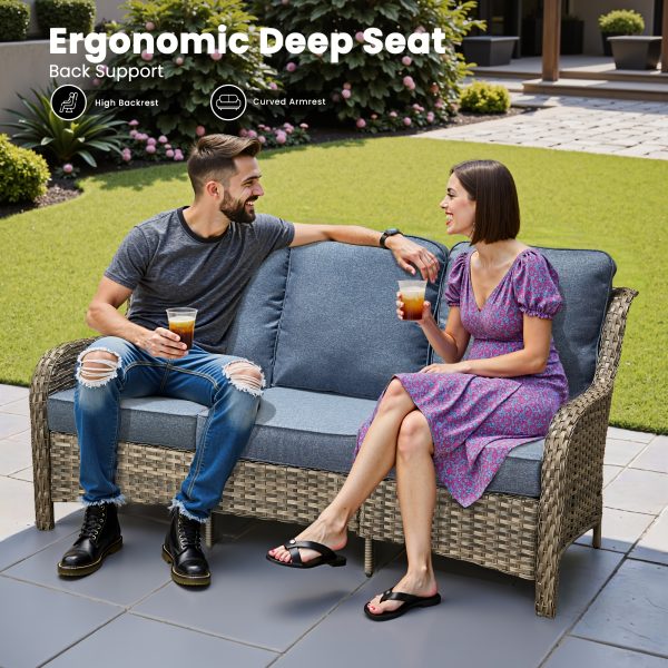 product-fancy-dd68dc6b-492d-4058-bc58-c922122e935d 6pcs Outdoor Patio Furniture Set with Swivel Rocking Chairs, High Back Outdoor Sectional Sofa Sets with Side Table - Handwoven Rattan Outside Seating Sofa, Weather-Resistant Couch for Garden/Deck/Backyard/Decor