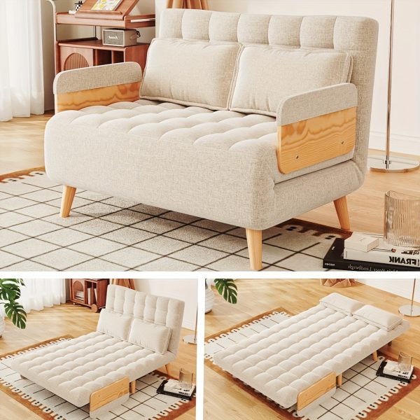 product-fancy-dd86b3f9-7fdb-4f3f-ad67-a9a5f01fb2d1 1 Modern Cotton And Linen Convertible Sofa Bed with 5 Adjustable Backs, Adjustable Height Pillows - Living Room Recliner, Single Or Double Use, Living Room Furniture Sofa | Neutral Home Decor | Wood Frame Sofa (Beige/Coffee)