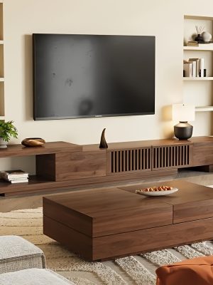Mid-Century Modern Extendable TV Stand, 78" to 103", Space-Saving, Multi-Functional Storage, for Living Room Or Apartment