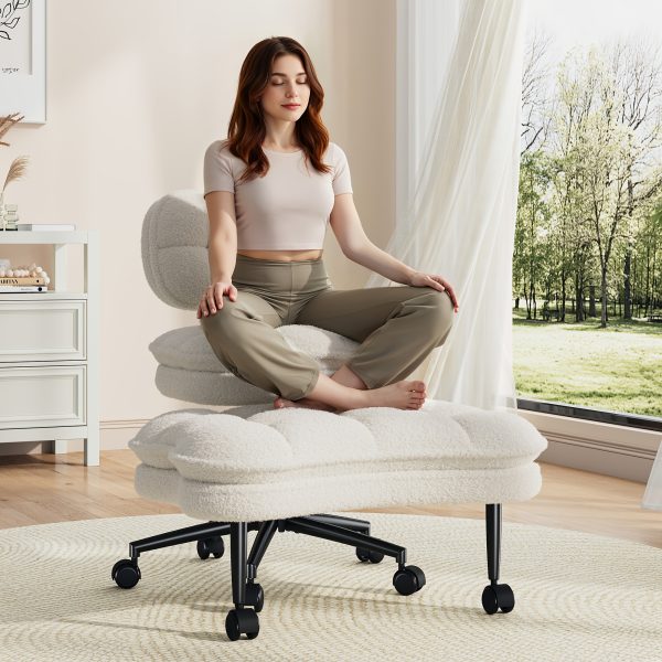 product-fancy-ddb7f239-67c0-4fac-9f3c-5c31501d3a1a DURAYLOLY Ergonomic Cross Legged Chair, 360° Swivel Meditation Chair with Wheels, Height Adjustable Seat, Strong Lumbar Support, Home Office Furniture, Teddy Fabric