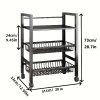 Kitchen Storage Shelf with Mesh Baskets, Metal Frame Serving Cart with Wheels, Rolling Baker's Rack with Adjustable Shelves, for Kitchen Bathroom Living Room Office