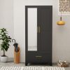 product-fancy-ddc3728e-23df-48dd-9007-036a3808a1fb Bedroom with Mirror Wardrobe, 71 Inch High Wardrobe with Drawers, Clothing Storage Cabinet with Adjustable Shelves And Hangers