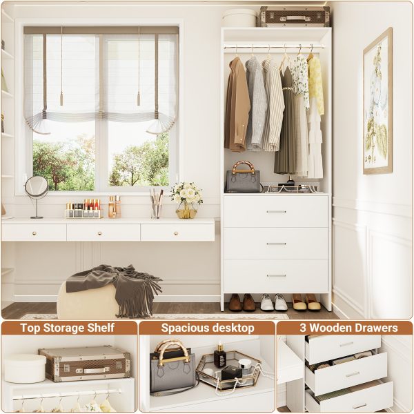 Wardrobe with 3 Drawers, 24 Inch Closet Organizer, Wooden Closet, Walk-in Closet