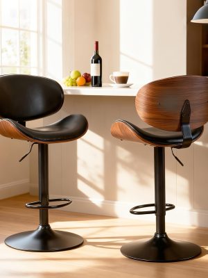 Two Piece for bar Stool Set with Adjustable Height, Featuring PU Leather Seat Cushion, Ergonomic Backrest, And Footrest, Plus Non-Slip Rubber Base Perfect for Bars And Home Kitchen Islands.