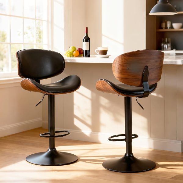 product-fancy-dddf77f3-745d-4b9a-8767-953a01abb4c9 Two Piece for bar Stool Set with Adjustable Height, Featuring PU Leather Seat Cushion, Ergonomic Backrest, And Footrest, Plus Non-Slip Rubber Base Perfect for Bars And Home Kitchen Islands.