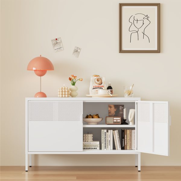 product-fancy-de001113-7756-4129-880c-df00d1a3a38b Two-Door Metal Storage Cabinet Featuring Adjustable Shelves - A Versatile 2-Tier Accent Cabinet Suitable for Home Office, Kitchen, Or Garage | Industrial Farmhouse Style Steel Cabinets