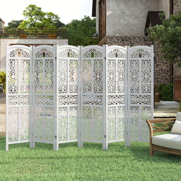 product-fancy-de0f0c3f-7700-4465-9dc4-891fa7c56b9f Handmade 4 or 6 Panel Floral Carved Wood Room Divider Screen - Freestanding Folding Privacy Partition with Burning Walnut & White Finish, Ornate Lattice Design, Lightweight Portable for Home Office Hotel Decor, Space-Saving Decorative Partition
