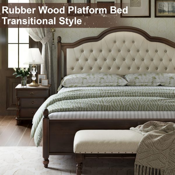 A Sturdy Wooden Bed Frame, Featuring a Stylish Platform Design with a Sophisticated 52.5" Upholstered Tufted Headboard, Merging Strength with Elegance