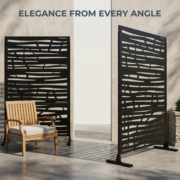 product-fancy-de33f3f6-963d-4a84-ab22-bf5f2e491c84 Freestanding Black Metal Privacy Screen 76"x48", Bold Indoor Outdoor Decorative Fence Panel Divider for Deck Balcony Patio Backyard Lawn Garden Pool Yard Porch Front Yard Bedroom Living Room Office Studio Entryway Hallway Restaurant Decorative Fence