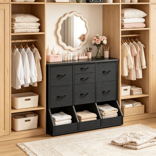 product-fancy-de665764-2237-4929-b827-1fb4048a846c Single Bedroom with 7 Drawers And 3 Large Open Storage Combination Cabinets, Including Wardrobe Cabinets, Dressing Tables, Drawer Cabinets, Filing Cabinets, for Home/hallway/bedroom Use, White/pink/purple/black/brown