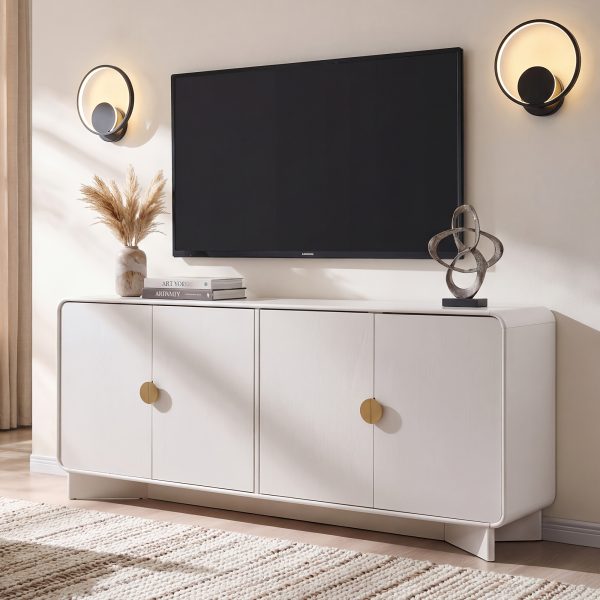 70'' Modern TV Stand, Entertainment Center with Adjustable Shelves, Curved Profile Design, Media Console for Living Room