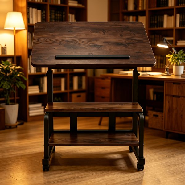 product-fancy-ded869ec-f8ab-4eaa-80c2-df17b976cabd Portable Height Adjustable for artist Desk, Natural Wood Grain Surface with Anti-Slip Edge, Sturdy Metal Frame And Smooth Wheels, 2-Tier Storage for Art Supplies, Perfect for Drawing Painting Creation