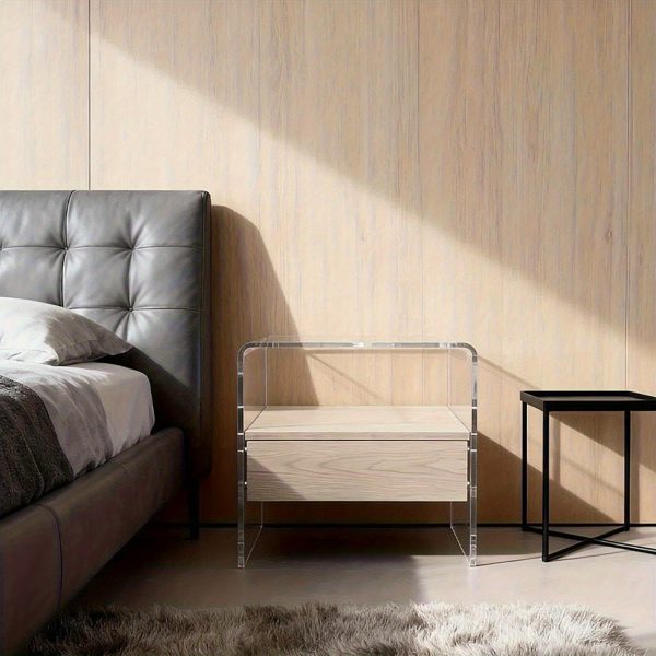 product-fancy-def7f346-4a4e-407b-a59b-2411be2f1c14 Clear Acrylic Nightstand with Drawer -Transparent Pre-Assembled Bedside Table, Durable Thick Acrylic End Table for Bedroom, Living Room, Dorm & Small Spaces, Modern Minimalist Accent Furniture, Contemporary Decor, Sleek Design, Apartment Dwellers