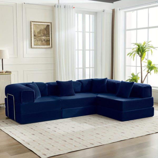 product-fancy-df19c4c4-d0e4-4f25-b729-b91a49aba3c7 KERDOM Chenille Oversized Sleeper Sofa Couch, 170 Inches Extra Long Convertible 3-4 Person Pull-Out Sofa Bed, Sectional Convertible Corner Sofa, Combination Spliced Block Sofa Side Table