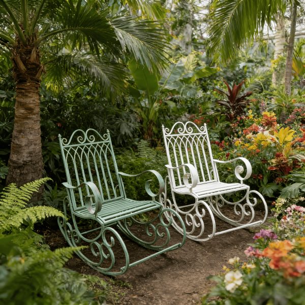 [Iron Rocking Chair] Outdoor Garden Single Wrought Iron Rocking Chair - Durable Iron Frame, Patio Rocking Chair, Comfortable Reading Chair, Cross-back Design, Suitable For Gardens, Lawns, Or Outdoor Use, Garden Seating, Outdoor Furniture