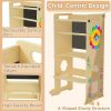 4-in-1 Toddler Standing Tower with Learning Clock & Blackboard - Foldable Multi-Functional Step Stool, Wood Climbing Ladder & for & (Toddler Learning, Motor Skills Development)