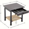 product-fancy-df514642-0d63-48a3-87f1-ac9277cce357 1pc 18 Inches Classical Square Side Table with Drawer 2-Tier End Table with Open Rattan Storage Shelf Solid Wood Sofa Table for Small Space, Living Room, Bedroom, Natural/ Black