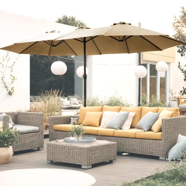product-fancy-df678ba3-b617-40d7-abaa-9027541f4408 15-foot Long Rectangular Large Outdoor Patio Umbrella, Includes Base, Double Table Umbrella With A Crank Handle, Market Umbrella - UV Resistant, Heavy-duty Pool Umbrella, Suitable For Lawns, Backyards, And Gardens.